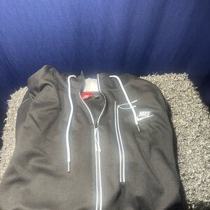 Nike Black Zip-Up Hoodie with White Detailing